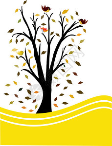 一棵黑树黄白背景图片