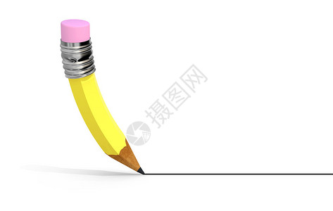 写一条线的黄铅笔以白色背景隔开图片