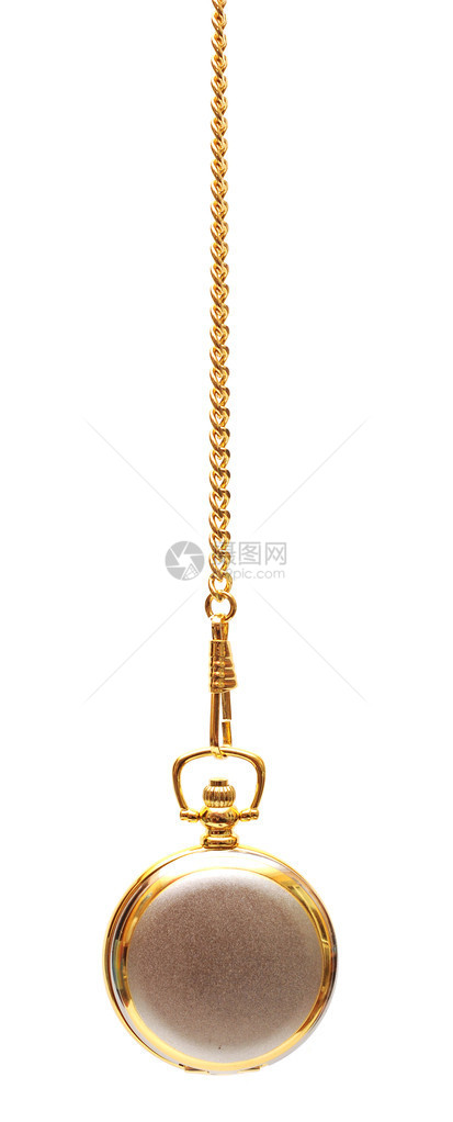 金口袋手表和链孤立在白色背景图片