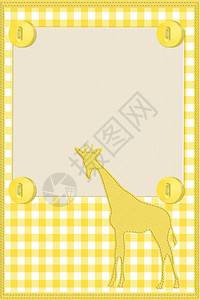 在长颈鹿边框和有复制空间的按钮上使用黄假金汉材料图片