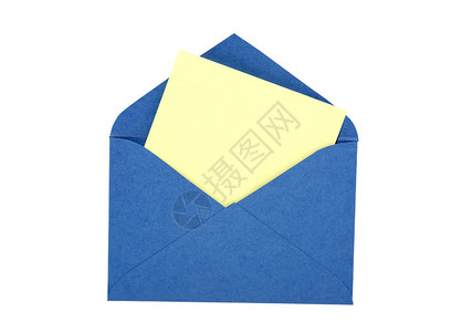 蓝纸信封中的空白黄纸白纸隔绝图片