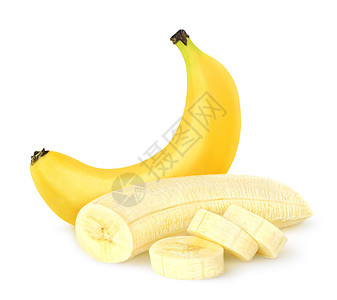 在白色背景的去皮切片香蕉图片