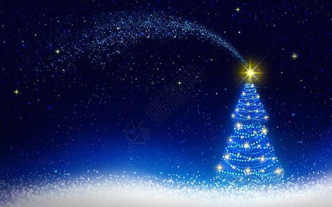 圣诞树的灯光在蓝星天空图片