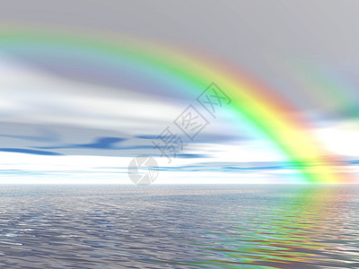 彩虹在海洋和蓝天上3D渲染场景图片