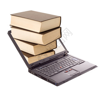 笔记本电脑上的书堆在线图书馆和学图片