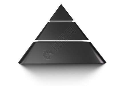 带反射的白色背景上具有三个层次的切片金字塔图图片