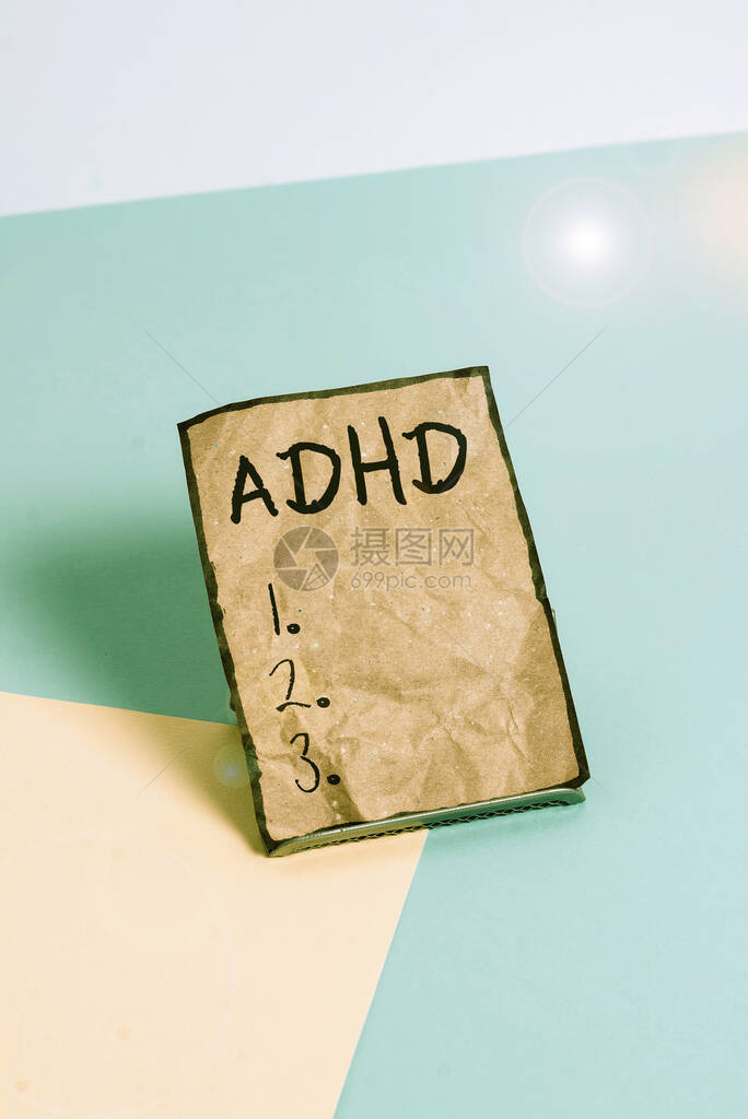 显示Adhd的书写笔记儿童多动症心理健康障碍的商业概念注意软柔和多色图片