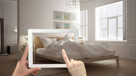 用于模拟家具和室内设计产品在实居室扫描式卧室中安装图片