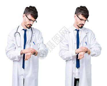 年轻医生男子身穿医疗大衣的拼装图片
