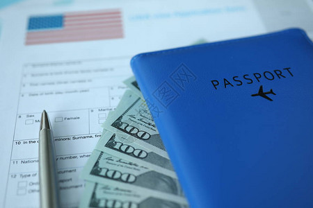 准备所有获得美国签证的文件护照和美元在申请表上填写旅图片