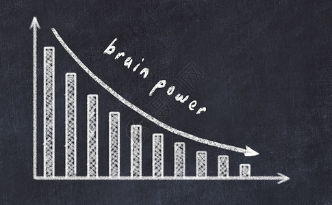 粉笔板上画着不断下降的商业图表的草图箭头向下图片