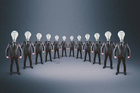 一群用灯泡代替头的商人精英业务团队背景图片