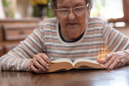 在家看书的老妇人图片
