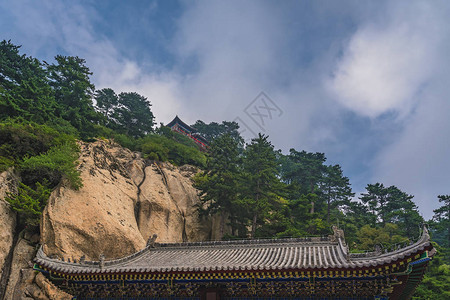 Shaanxi省Xian华山西峰顶寺庙传图片