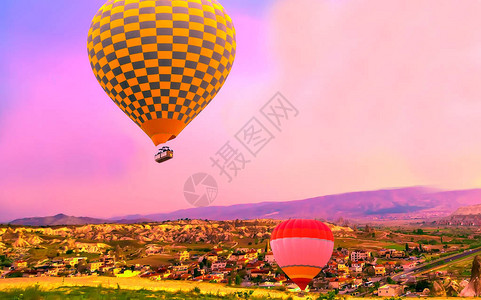 天空中的热气球日出夏季日落风景观背图片