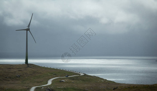 海洋附近的风车公路图片