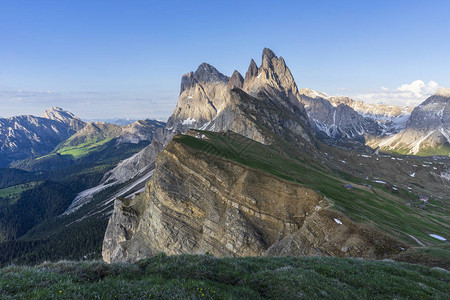 日落时的塞达高峰会意大利多洛米背景图片