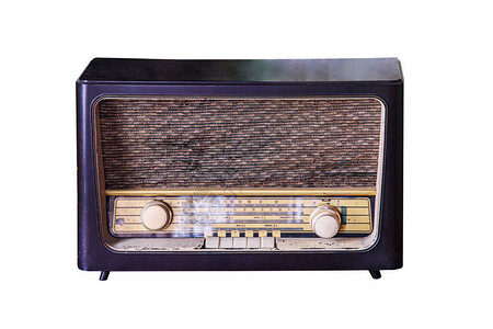 白色背景的旧复古收音机与背景图片