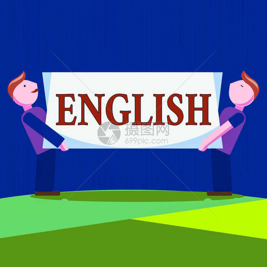概念手写显示英语概念意味着之间可能的交流是唯一的共同语言两个男人在两边携图片