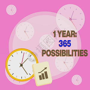 显示1年365可能书写注释在新日开始有很多机会用递增的条形箭头启动布局墙时钟笔记背景图片