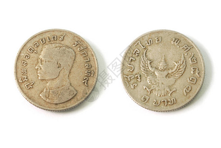 金翅鸟古泰铢1硬币放在白色背景上背景