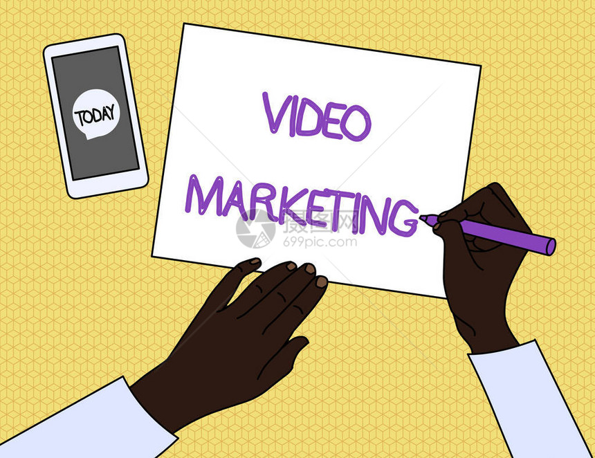 手写文本视频营销概念照片使用文章创建关于特定主题的短视频顶视图人写作空白纸笔铅标记智能图片