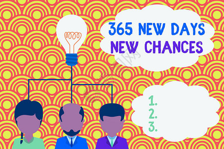 显示365天新机会的书写笔记重新开始一年日历机会组的商业概念三名执行人员分享想法图标背景图片