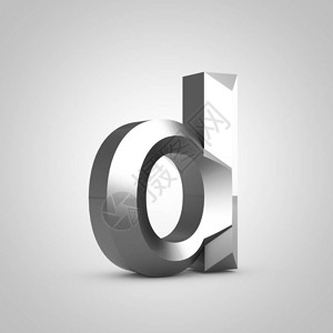 金属字母D小写轮廓分明的字体上白色孤立3d图片