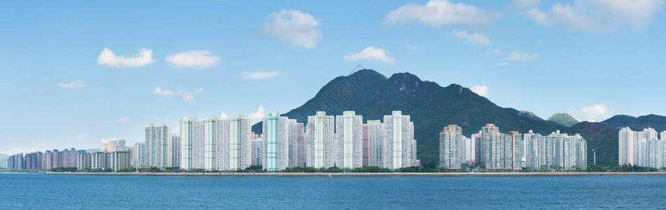 香港城市住宅区与海港全景图片
