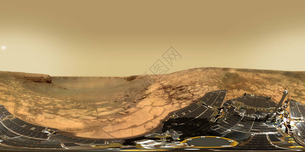 火星全景机遇号火星车结束了它的任务从NASAJPLCaltech源图像拼接和修饰背景图片