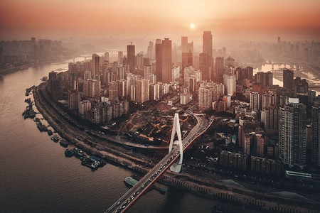 日落时重庆城市建筑和城市天图片