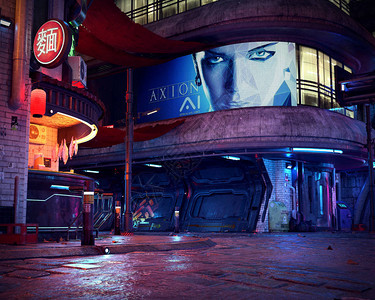 Cyberpunk或SciFi城市背景图片