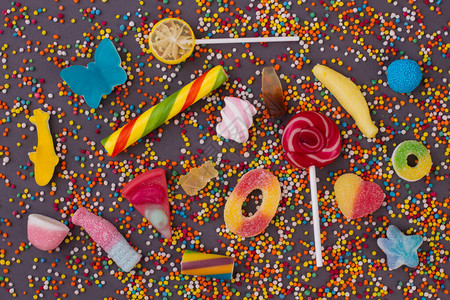 彩色糖果甜食和棒糖各种糖果冻图片