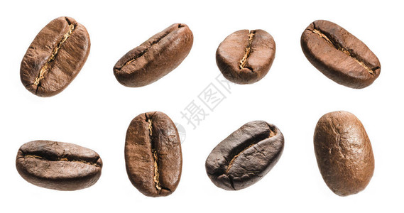 孤立在白色背景上的新鲜烤咖啡豆组咖啡豆特背景图片