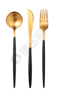 用叉子刀子和勺子设置的餐具在白色背景上被隔离图片