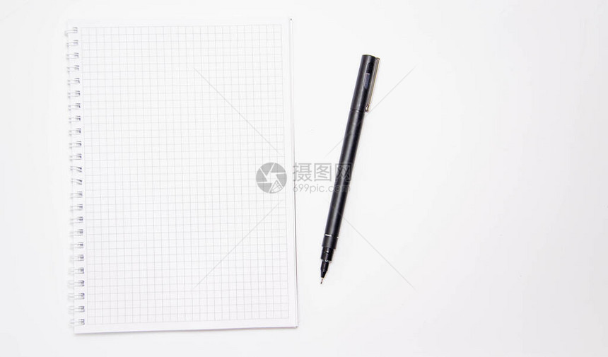 用黑色笔在白色背景上平方的笔记本记录想法笔记计划任务笔记本顶视图和侧视图平图片