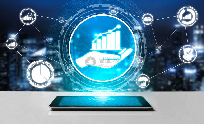 商业和金融概念的数据分析图形界面显示未来计算机技术的利润分析在线营销研究和数字业务图片