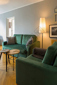 深绿色沙发和扶手椅图片