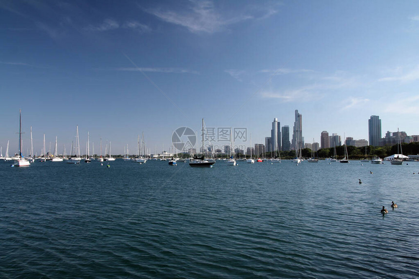 湖边的芝加哥摩天大楼图片