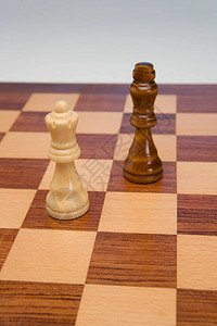 棋盘上的国王和后棋子背景图片