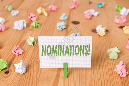 概念是指提名行动或提名担任彩色折叠纸木地板背景壁橱等奖项的行动图片