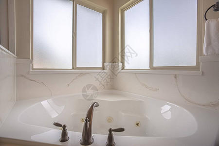 浴室内有擦洗浴缸和玻璃霜的门窗图片