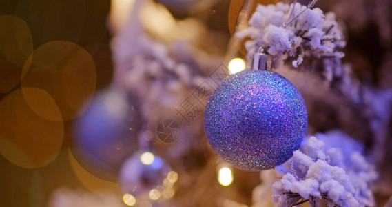 夜间蓝色灯光圣诞树装饰图片