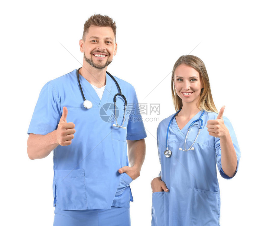 男护士和女护士在白色背图片