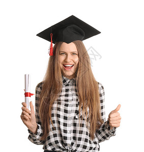 毕业女学生毕业文凭显示白种背图片