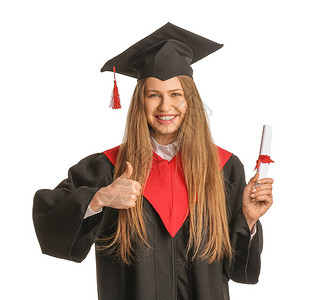 毕业女学生毕业文凭显示白种背图片