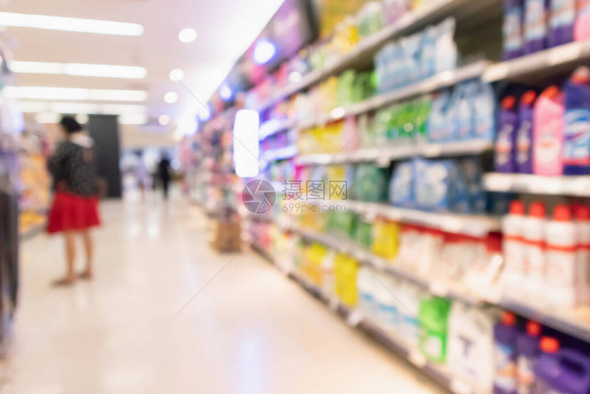 超市商店产品货架模糊背景图片