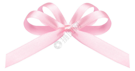 礼物弓由粉色丝带制成白背景图片