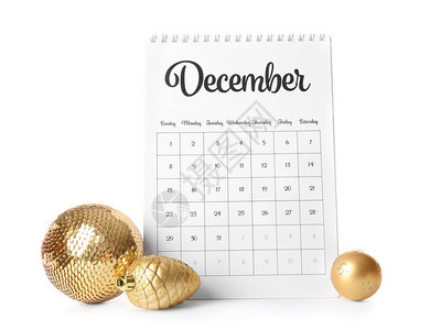 日历有12月页面和圣诞节装饰图片