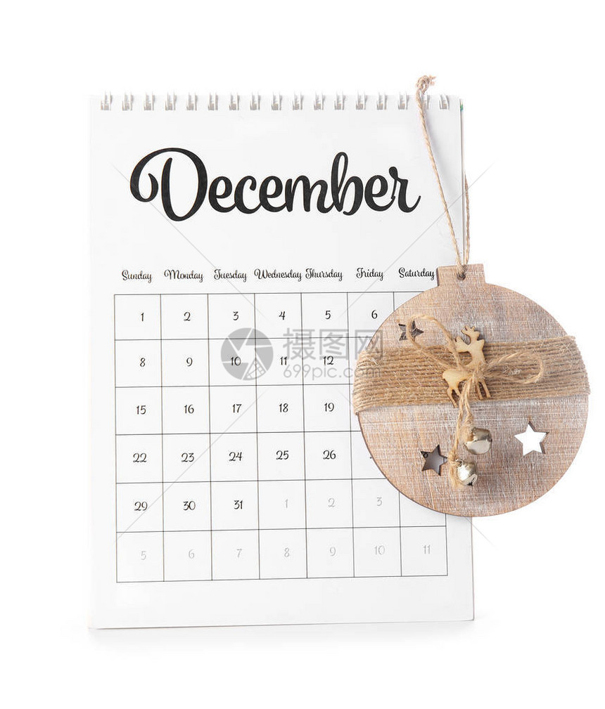 日历有12月页面和圣诞节装饰图片